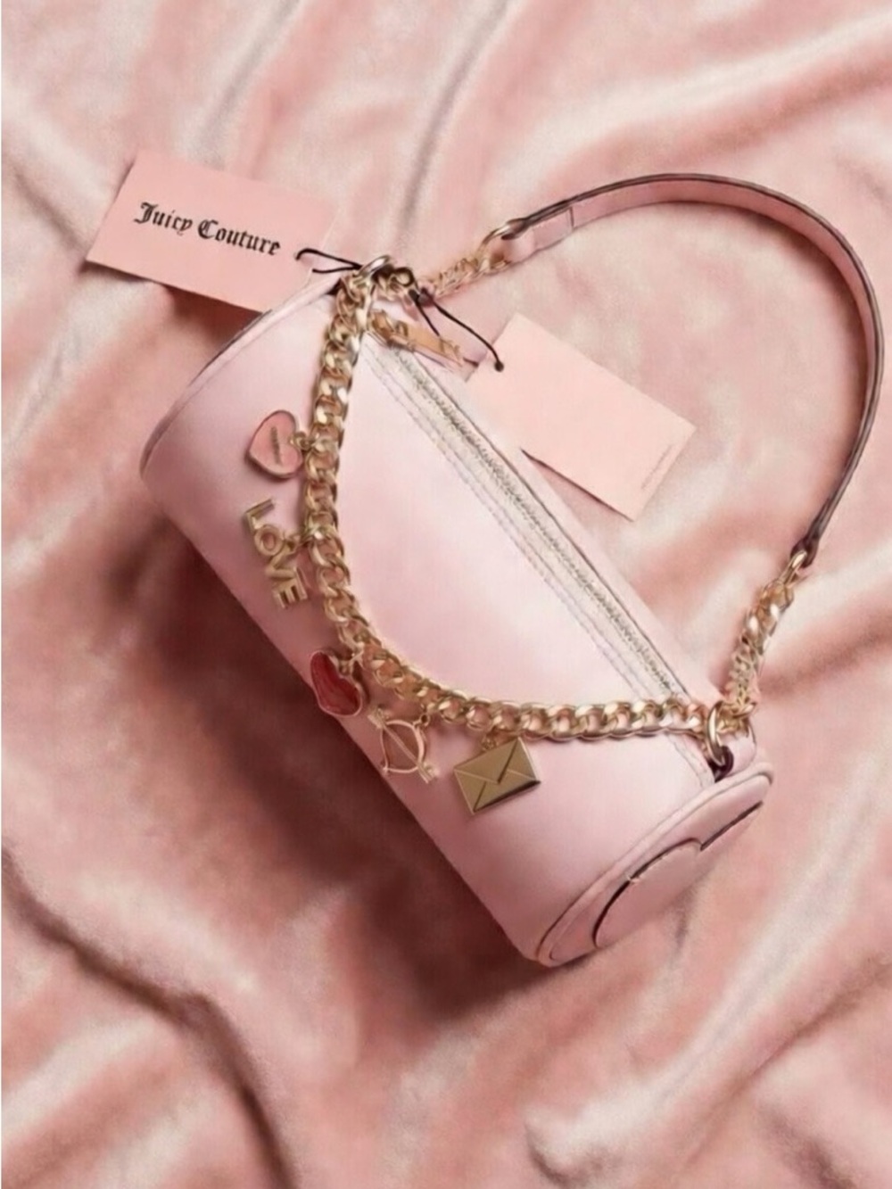 Juicy Couture Pink Mini Barrel Bag Charm Gold Chain